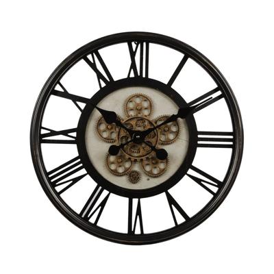 Wandklok ope uurwerk 54,5x7cm antic zwart