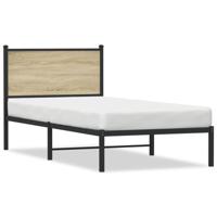 Bedframe met hoofdbord metaal sonoma eikenkleurig 90x190 cm - thumbnail