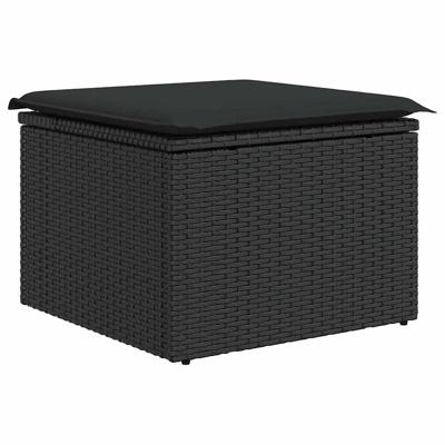 9-delige Loungeset met kussens poly rattan zwart