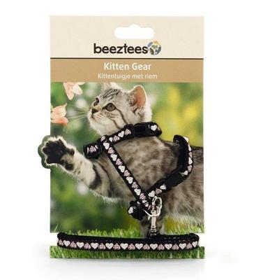 Nylon kittentuigje Hearts - Zwart