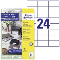 Avery-Zweckform 3474-10 Universele etiketten 70 x 37 mm Papier Wit 240 stuk(s) Permanent hechtend Inkjet, Laser (zwart/wit), Laser (kleur), Kopiëren - thumbnail