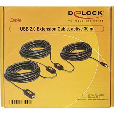Delock 83453 USB-kabel USB 2.0 USB-A stekker, USB-A bus 30.00 m Zwart Vergulde steekcontacten, UL gecertificeerd