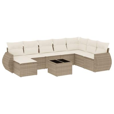 9-delige Loungeset met kussens poly rattan beige