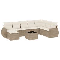 9-delige Loungeset met kussens poly rattan beige - thumbnail