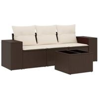 4-delige Loungeset met kussens poly rattan bruin - thumbnail