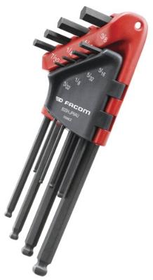 Facom Inbus Haakse schroevendraaierset 3/32 inch, 1/8 inch, 5/32 inch, 3/16 inch, 7/32 inch, 1/4 inch, 5/16 inch, 3/8 inch 8-delig