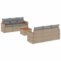 7-delige Loungeset met kussens poly rattan beige - thumbnail