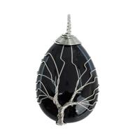 Edelsteen Hanger Levensboom Obsidiaan (4 cm) - thumbnail