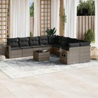 11-delige Loungeset met kussens poly rattan grijs - thumbnail