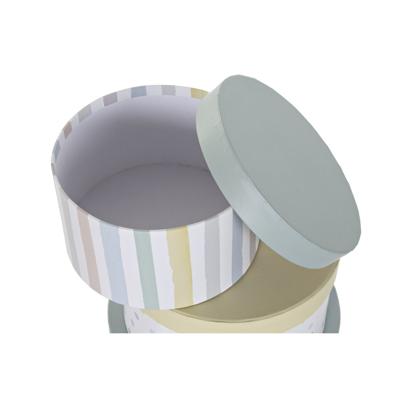 Set van opstapelbare opbergboxen DKD Home Decor Blommor Strepen Fuchsia Wit Perzik Karton (37,5 x 37,5 x 18 cm)