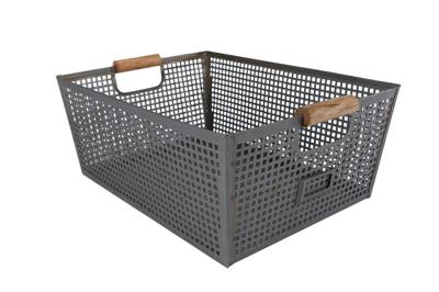 Opbergmand Jaap m/handvat grijs metaal/hout