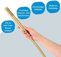 Staafhanddouche Qisani Flow met Wateraansluiting en Slang Geborsteld Goud - thumbnail