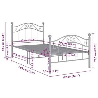 Bedframe metaal grijs 100x200 cm Bedframe metaal grijs 100x200 cm