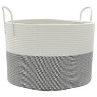Opbergmand 51x33 cm katoen grijs en wit - thumbnail