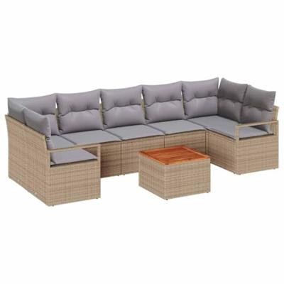 Tuinbankenset met opslag 8 pcs Beige en Licht Grijs poly rattan