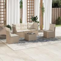 6-delige Loungeset met kussens poly rattan beige - thumbnail
