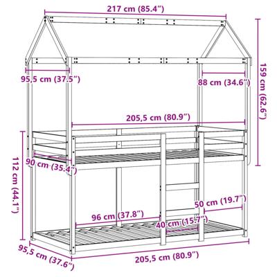 Stapelbedframe zonder matras massief grenenhout 90x200 cm