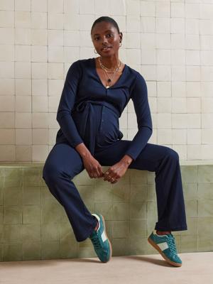 Jumpsuit voor zwangerschap en borstvoeding van fleece marineblauw