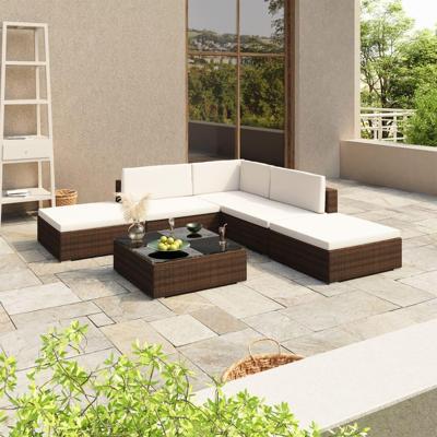 6-delige Loungeset met kussens poly rattan bruin