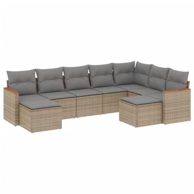 9-delige Loungeset met kussens poly rattan gemengd beige
