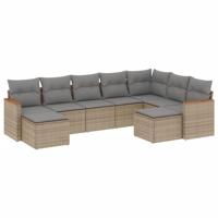 9-delige Loungeset met kussens poly rattan gemengd beige - thumbnail