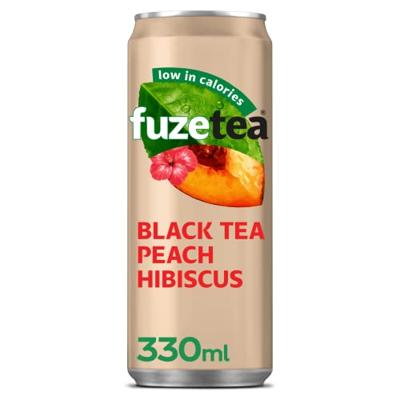 Fuze Tea frisdrank, niet-bruisend, sleek blik van 33 cl, pak van 24 stuks, perzik hibiscus Fuze Tea frisdrank, niet-bruisend, sleek blik van 33 cl, pak van 24 stuks, perzik hibiscus
