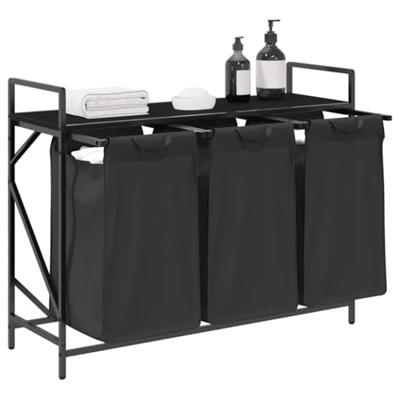 Wasmand 3 vakken met plank zwart eikenkleurig