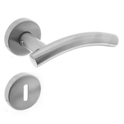 Deurkruk Gebogen met geveerde rozet met sleutelgat plaatjes ATP RVS