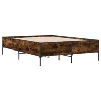 Bedframe bewerkt hout metaal gerookt eikenkleurig 120x200 cm - thumbnail