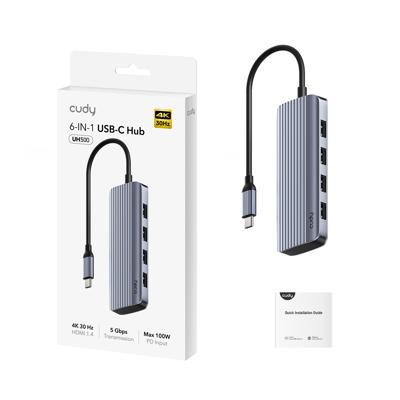 Cudy 6-in-1 hdmi 4k usb-c hub usb-hub (zilver)