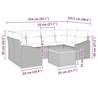 Tuinbankenset met opslag 7 pcs Grijs poly rattan