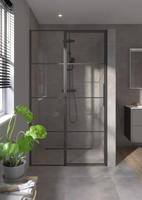 Saqu Devine industriële draaideur met vast paneel en omkeerbare draairichting 120x210cm mat zwart - thumbnail