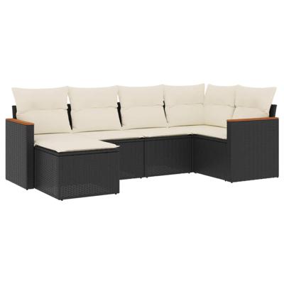7-delige Loungeset met kussens poly rattan zwart