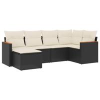 7-delige Loungeset met kussens poly rattan zwart - thumbnail