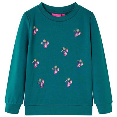 Kindertrui met glitterprint 92 donkergroen Kindertrui met glitterprint 92 donkergroen
