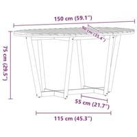 Tuintafel ovaal 150x90x75 cm massief acaciahout - thumbnail