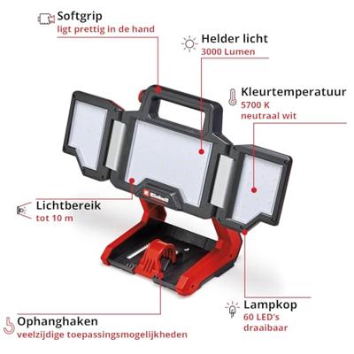 Einhell Professional 4514170 Power X-Change TP-CL 18/3000 Li Set - Solo Werklamp LED werkt op een accu 3000 lm Aantal meegeleverde accus 0 - thumbnail