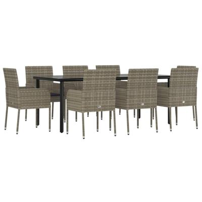 9-delige Tuinset met kussens poly rattan zwart en grijs
