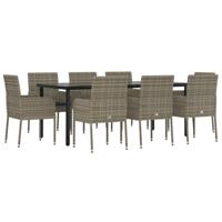 9-delige Tuinset met kussens poly rattan zwart en grijs - thumbnail