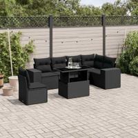 7-delige Loungeset met kussens poly rattan zwart - thumbnail