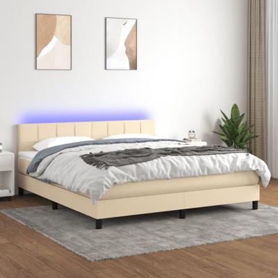Boxspring met matras en LED stof crèmekleurig 160x200 cm
