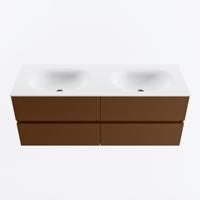 MONDIAZ VICA 130cm badmeubel onderkast Rust 4 lades. Wastafel MOON dubbel zonder kraangat, kleur Talc. - thumbnail