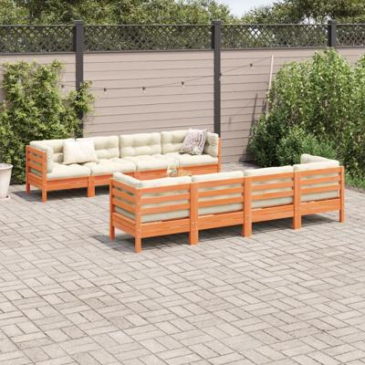 9-delige Loungeset met kussens massief grenenhout wasbruin
