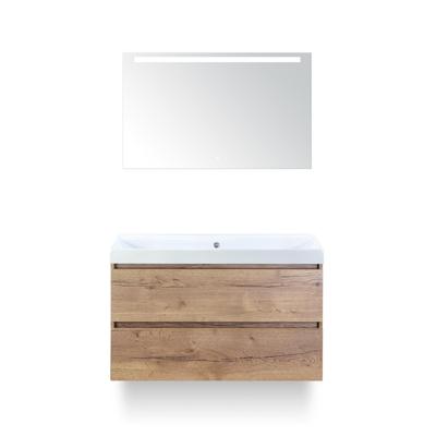Maxx XL Badmeubelset 100 cm - Natuur Eiken - Wastafel Just Zonder kraangat - met LED Spiegel