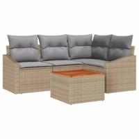 Tuinbankenset met kussen 5 pcs Beige poly rattan - thumbnail