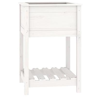 Plantenbak met schap 54x54x81 cm massief grenenhout wit
