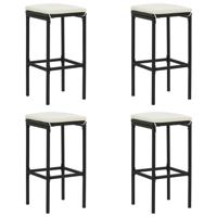 Barkrukken met kussens 4 st poly rattan zwart - thumbnail