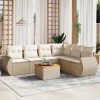 7-delige Loungeset met kussens poly rattan beige - thumbnail
