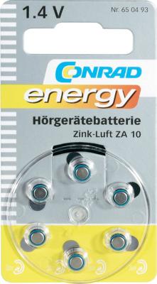 Conrad 650493 House Hold Battery Single Use battery zink-lucht 1,4 V batterijen (eenmalig gebruik, zink-lucht, knop/munt, 1,4 V, 6 stuk(s), 90 mAh)
