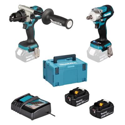 Makita DLX2590TJ 18v Combiset DHP492 (Klop)boor-/schroefmachine + DTW300 Slagmoersleutel (2x 5.0Ah accu en lader) in Mbox - DLX2590TJ